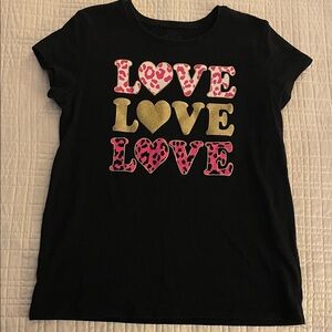 The Children's Place Black T-Shirt with Pink and Gold Love Graphic